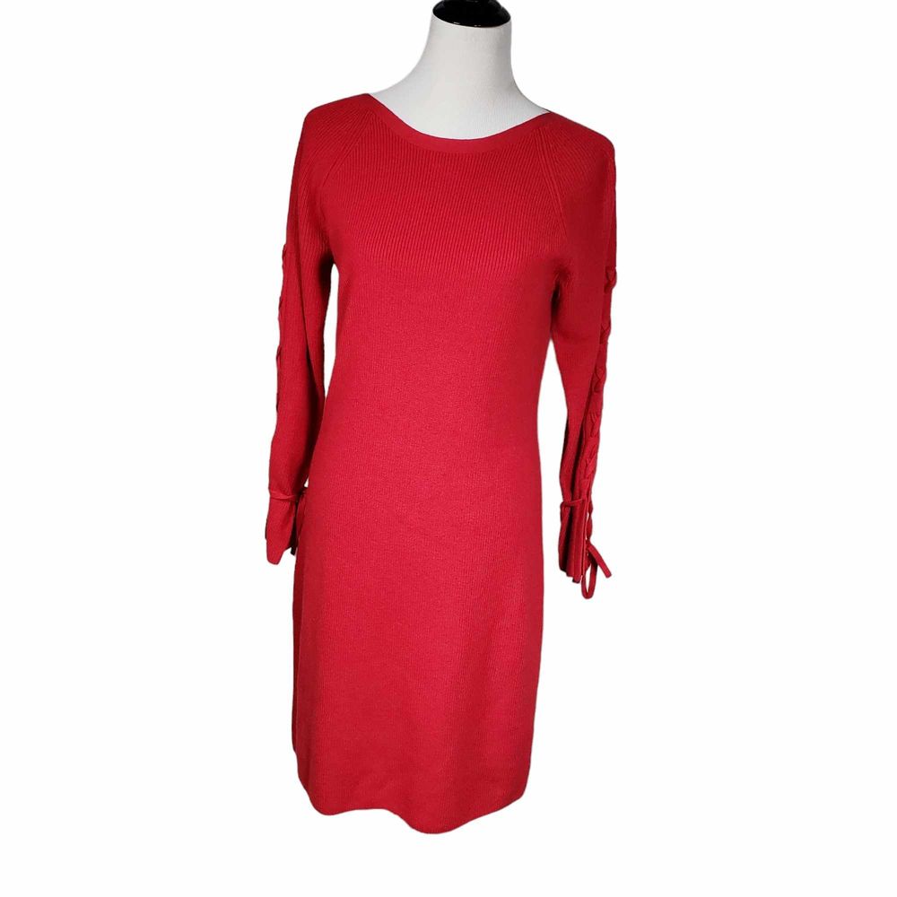 Etcetera Medium Red Knit Long Sleeve Sweater Dress NWT